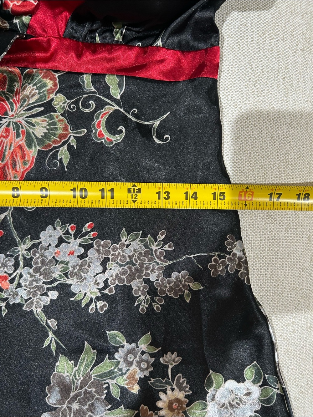 Vtg Y2K A. Byer Floral Butterfly Black Satin Empire Waist Midi Dress Size 11 - Picture 9 of 10